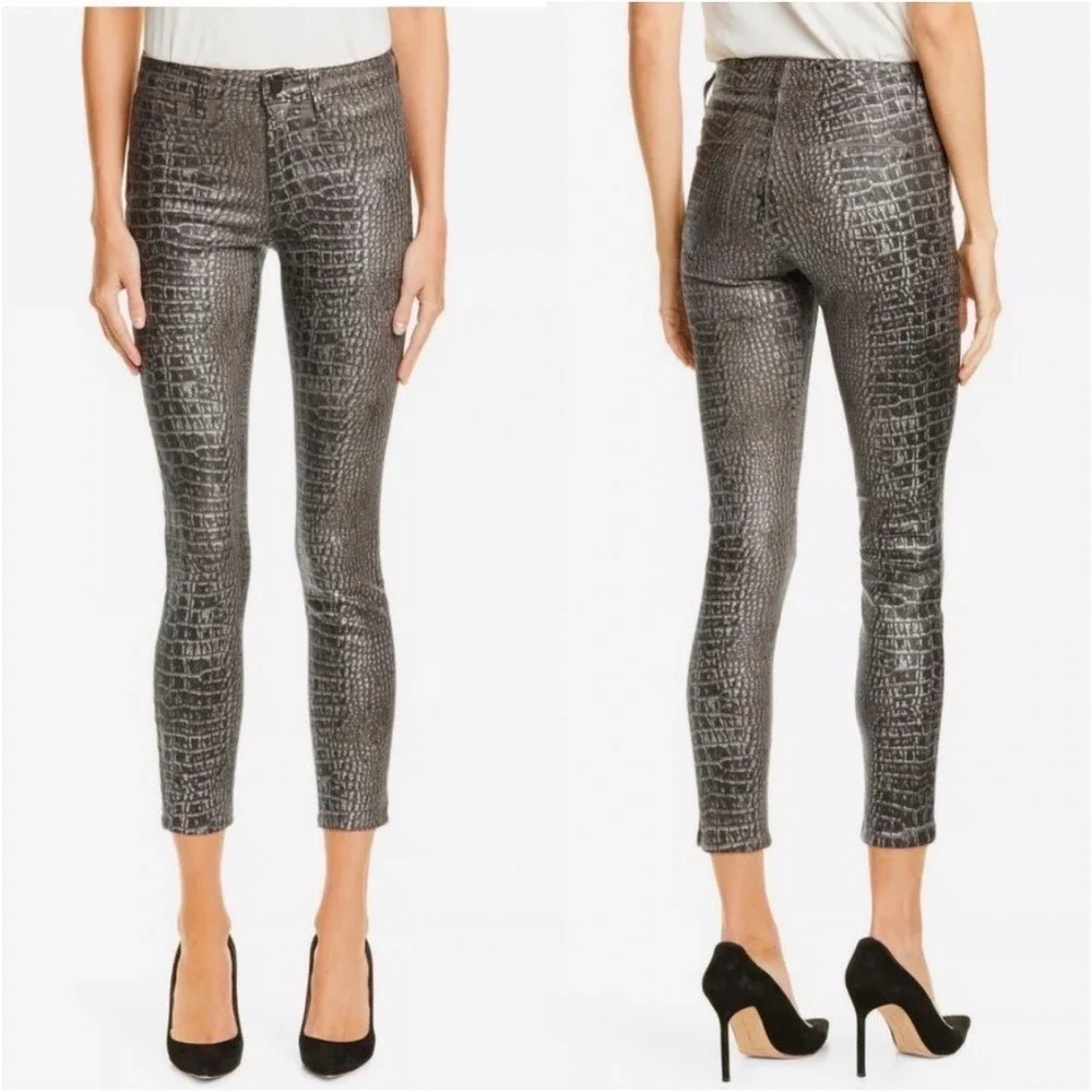 L'AGENCE Margot High Rise Skinny Jeans in Chestnut Black Croc Foil Size 25‎ NWT